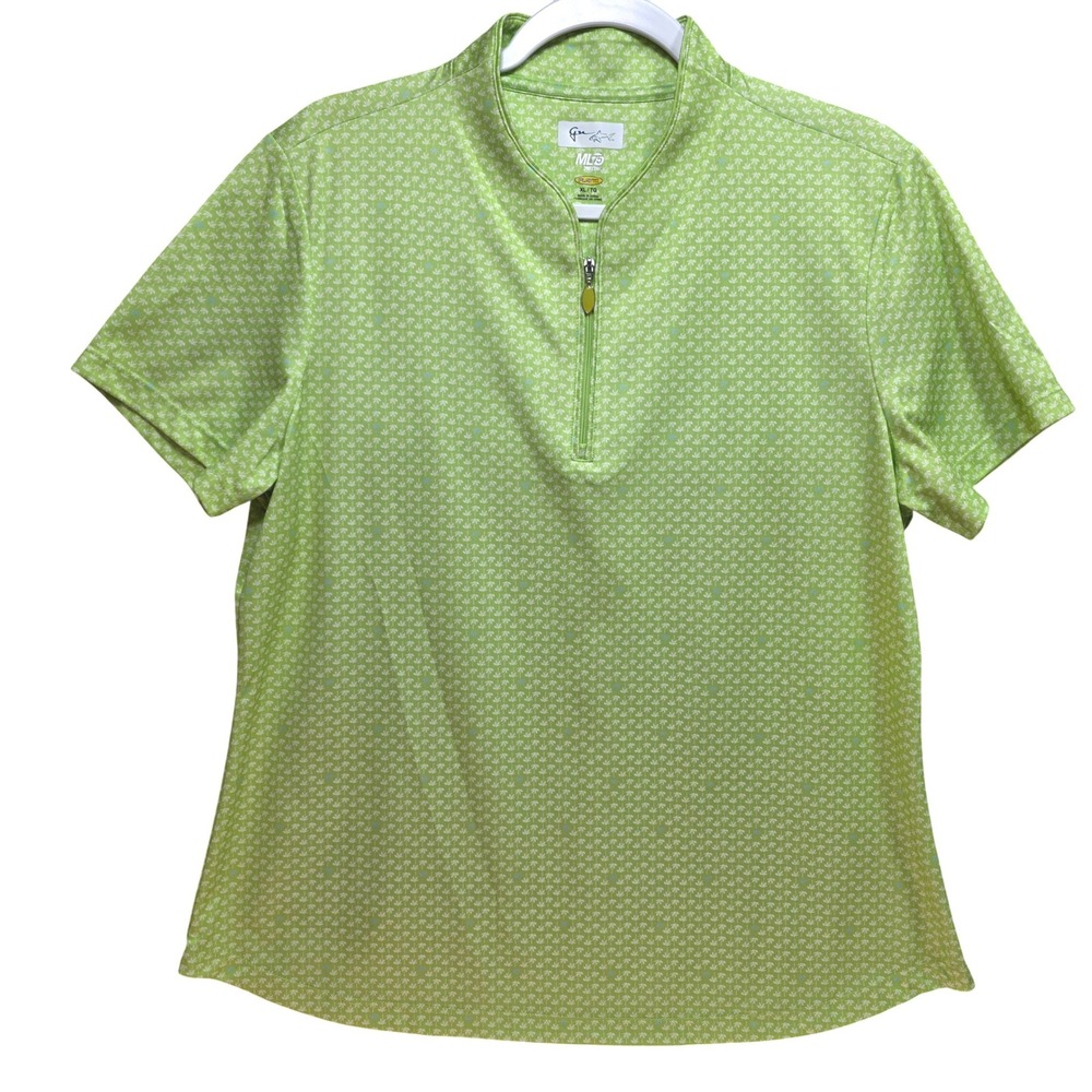 Greg Norman ML75 2Below PlayDry Golf Polo Shirt XL Green Palm Tree Quarter Zip